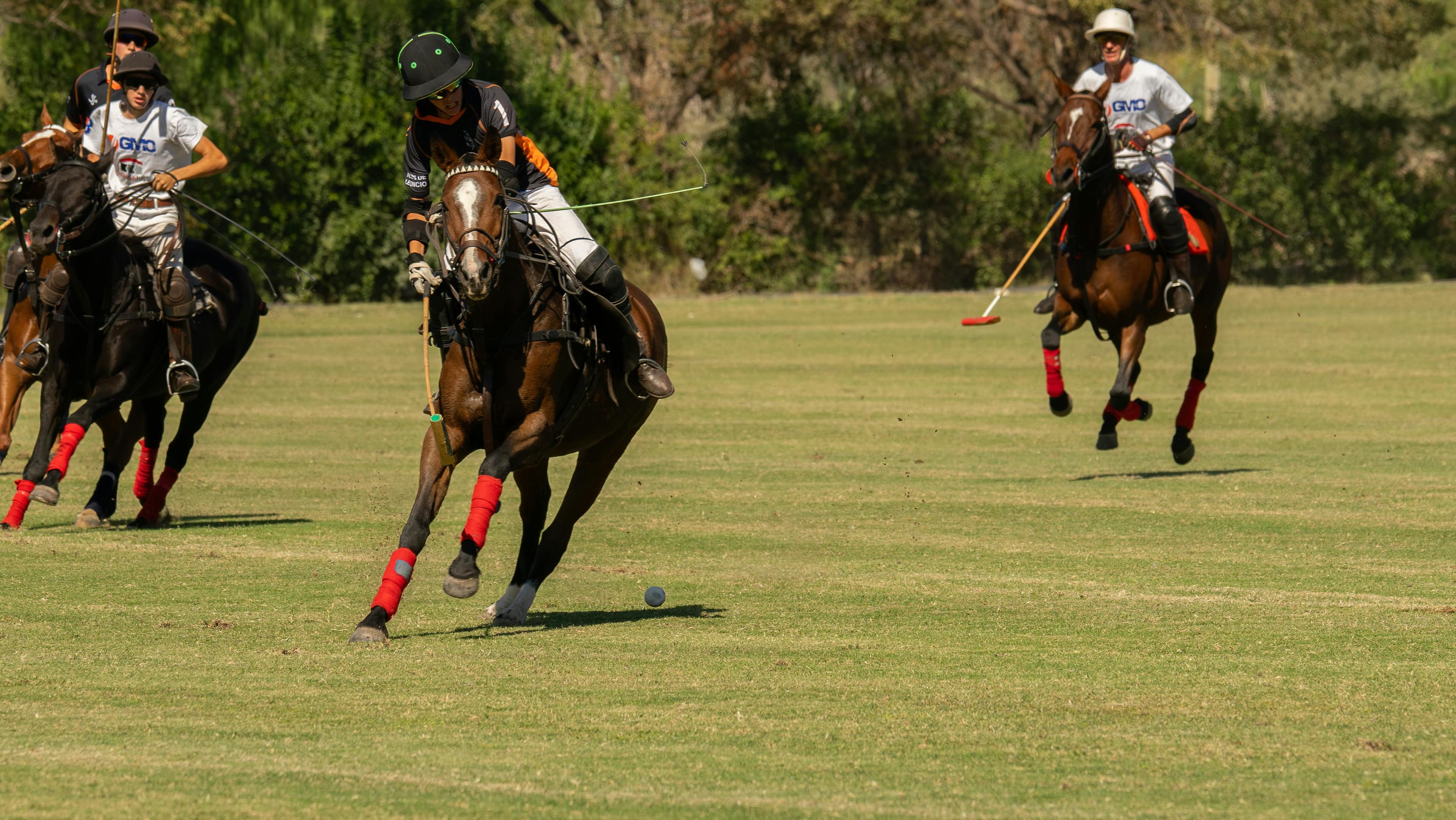 Jugadores de polo cabalgando durante un chukker